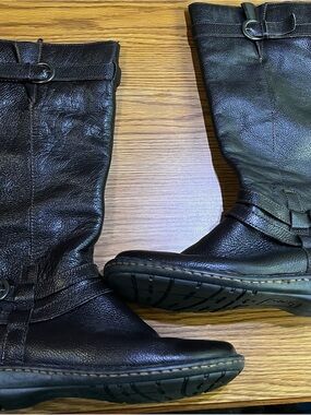 boc Dark Brown Leather Mid-Calf Buckle Side Zip Boots Size 8